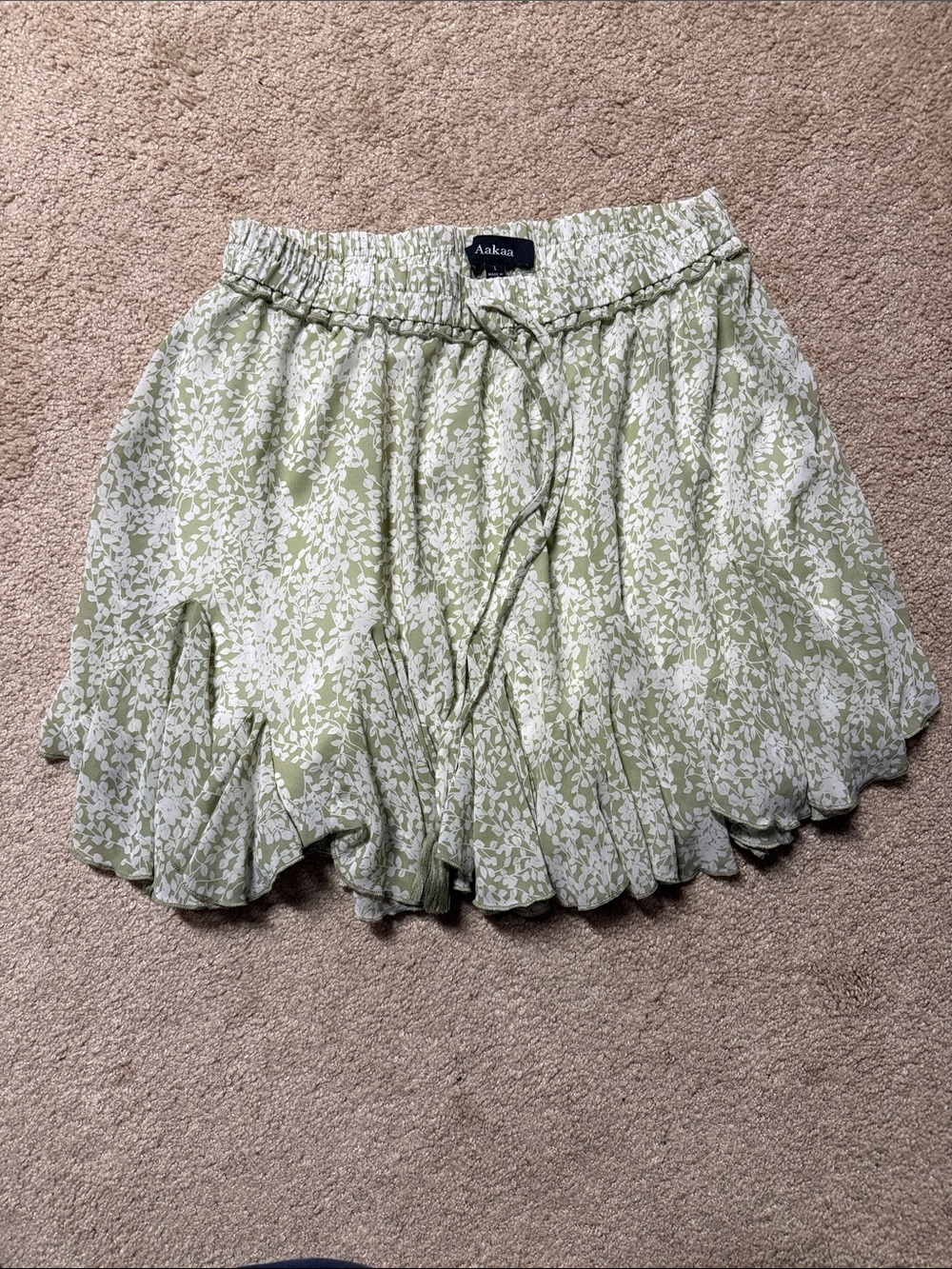 Aakaa Sage Green and White Floral Tiered Skirt
